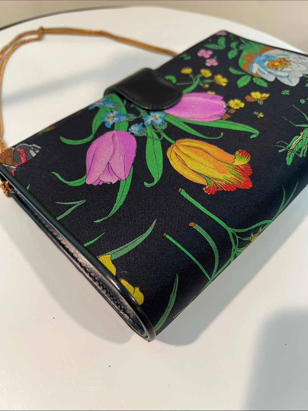 Gucci Navy Floral GG Marmont Chain Crossbody Bag with COA - Picture 12 of 15